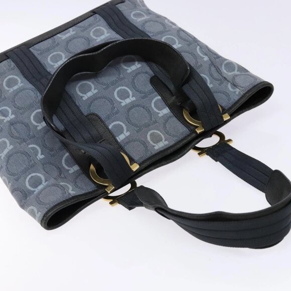 Salvatore Ferragamo Gancini Tote Bag Canvas Blue Gold Auth 139532 - Picture 8 of 16